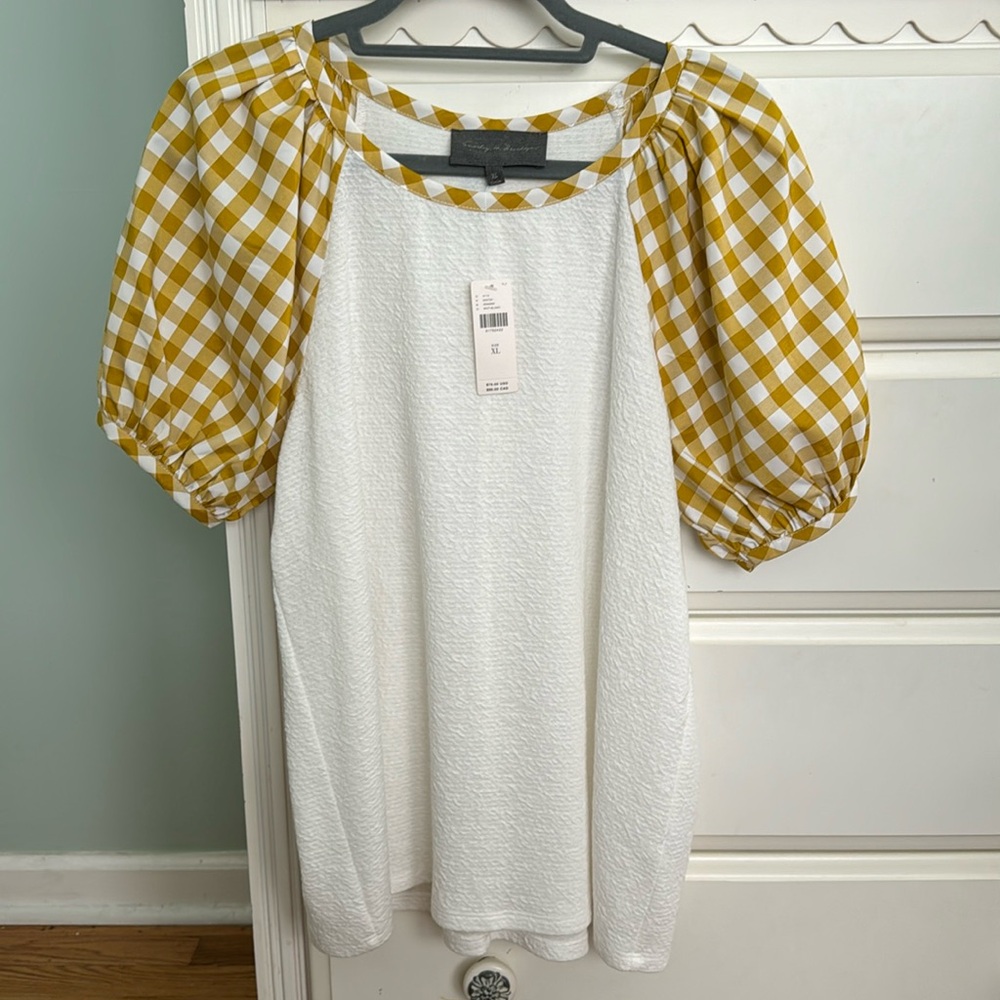 NWT gingham puff sleeve blouse from Anthropologie